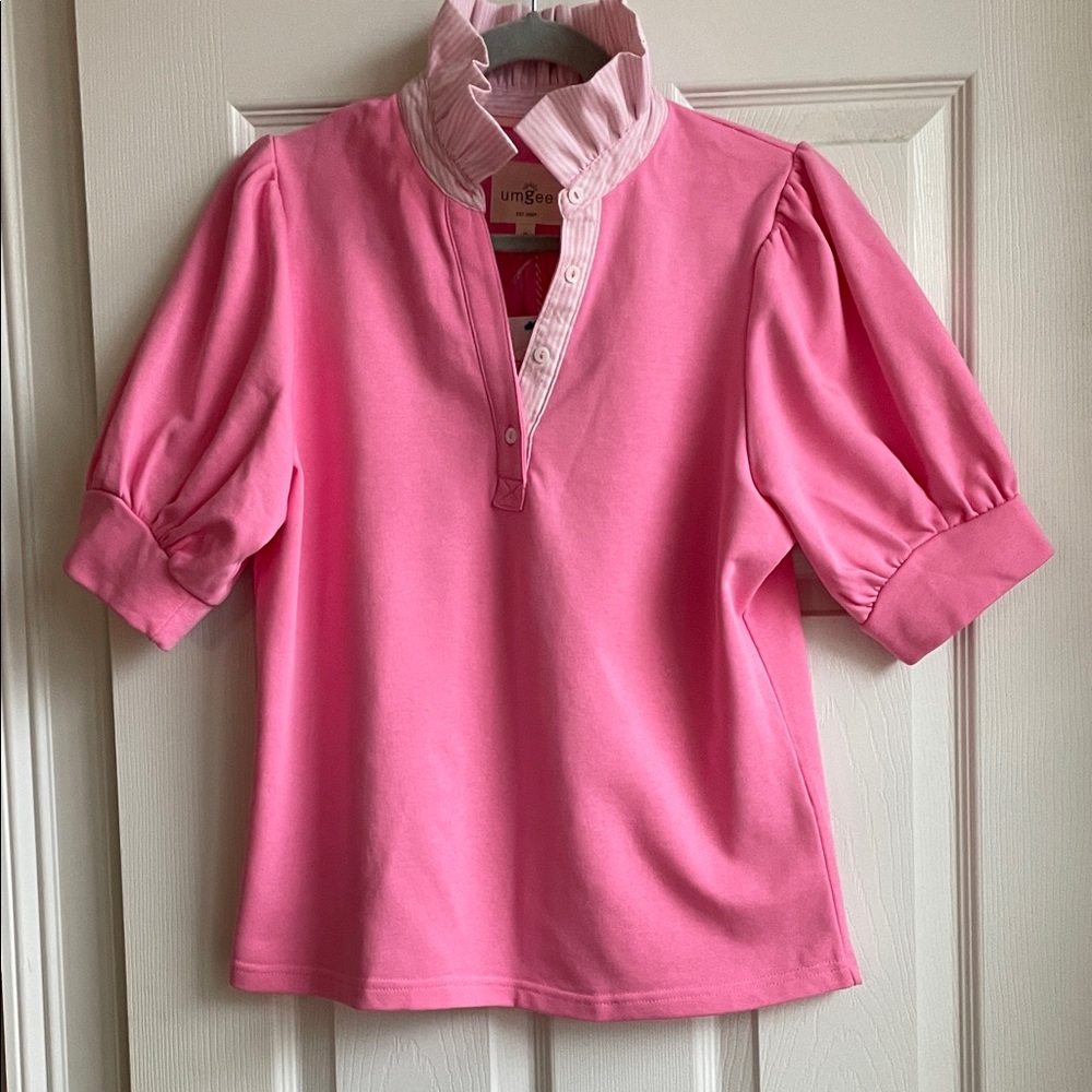 NWT Umgee Pink Preppy Collar Top S